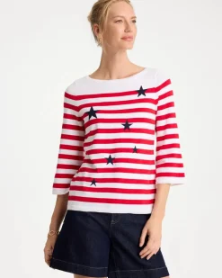 Cotton-Blend Americana Striped Intarsia Sweater