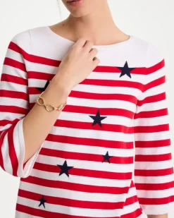 Cotton-Blend Americana Striped Intarsia Sweater