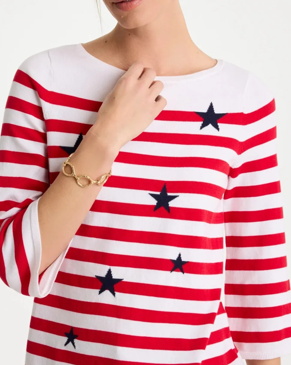 Cotton-Blend Americana Striped Intarsia Sweater