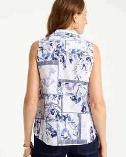 Cotton-Blend Classic Printed Sleeveless Shirt