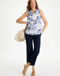 Cotton-Blend Classic Printed Sleeveless Shirt