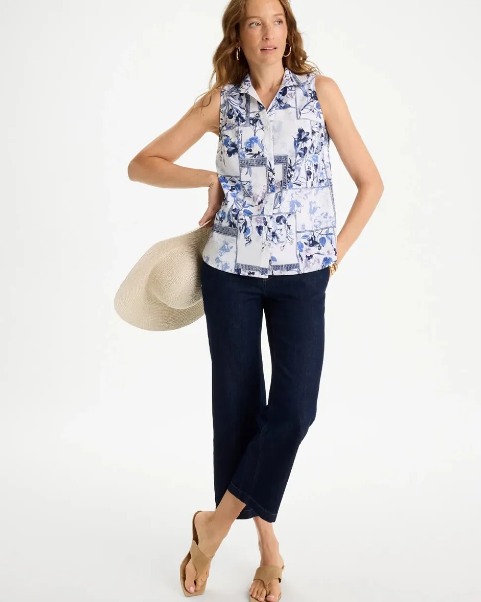 Cotton-Blend Classic Printed Sleeveless Shirt