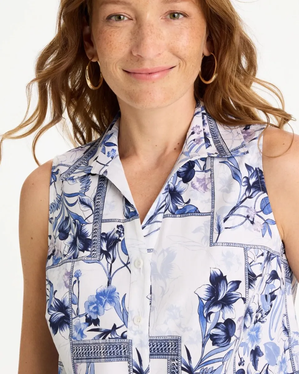 Cotton-Blend Classic Printed Sleeveless Shirt
