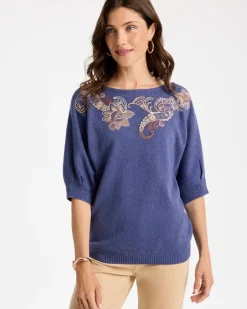 Cotton Embroidered Dolman Sweater