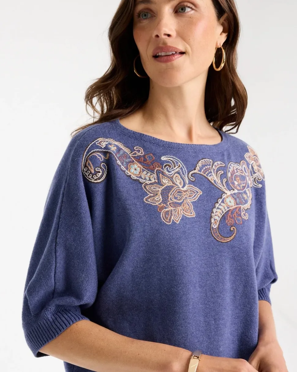Cotton Embroidered Dolman Sweater