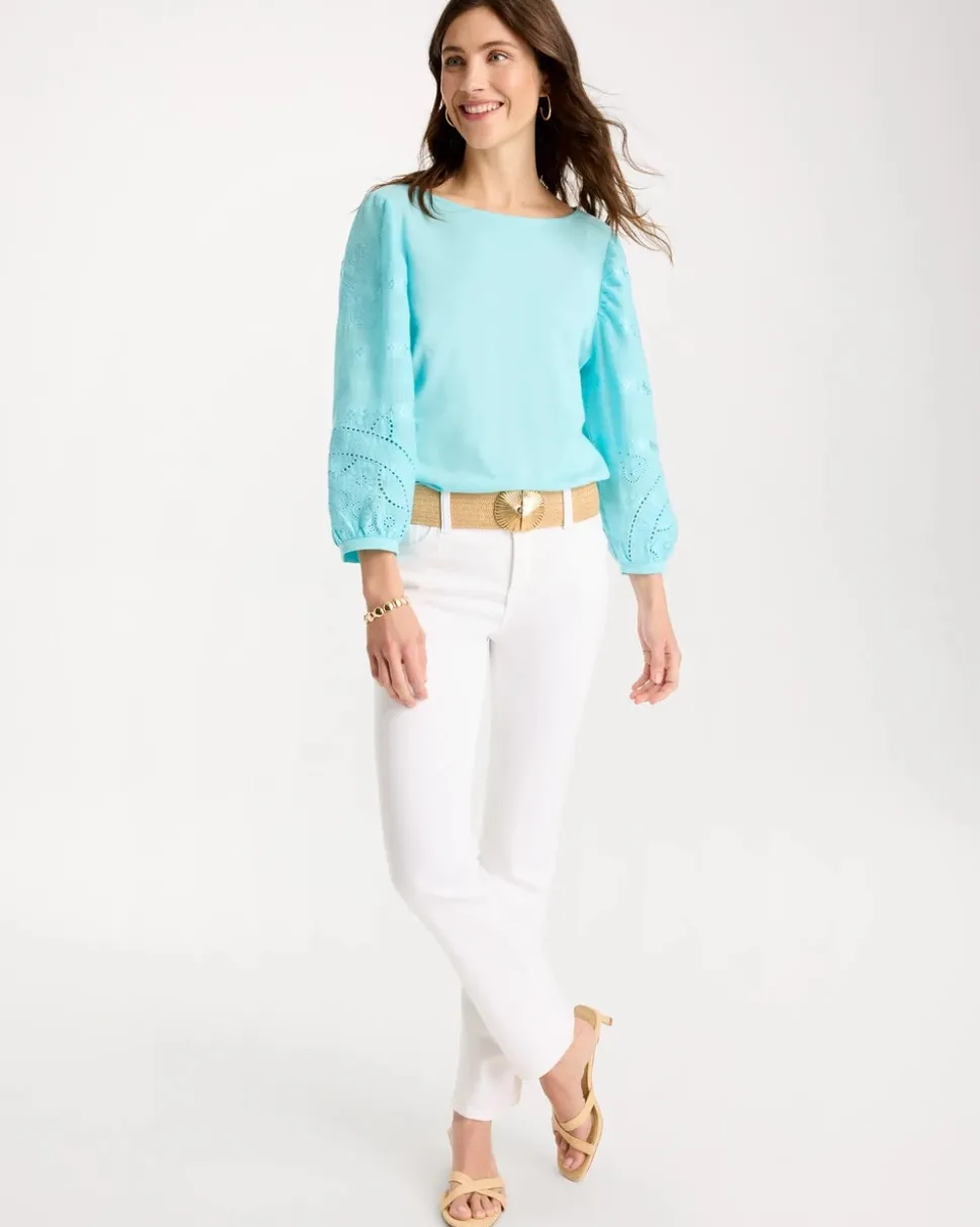 Cotton Eyelet Sleeve Tee