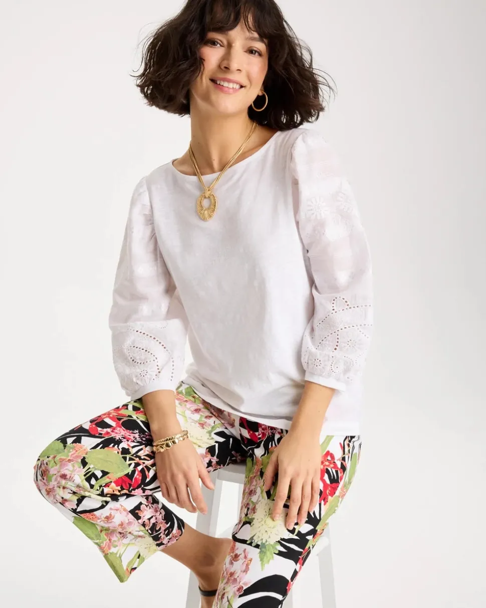 Cotton Eyelet Sleeve Tee