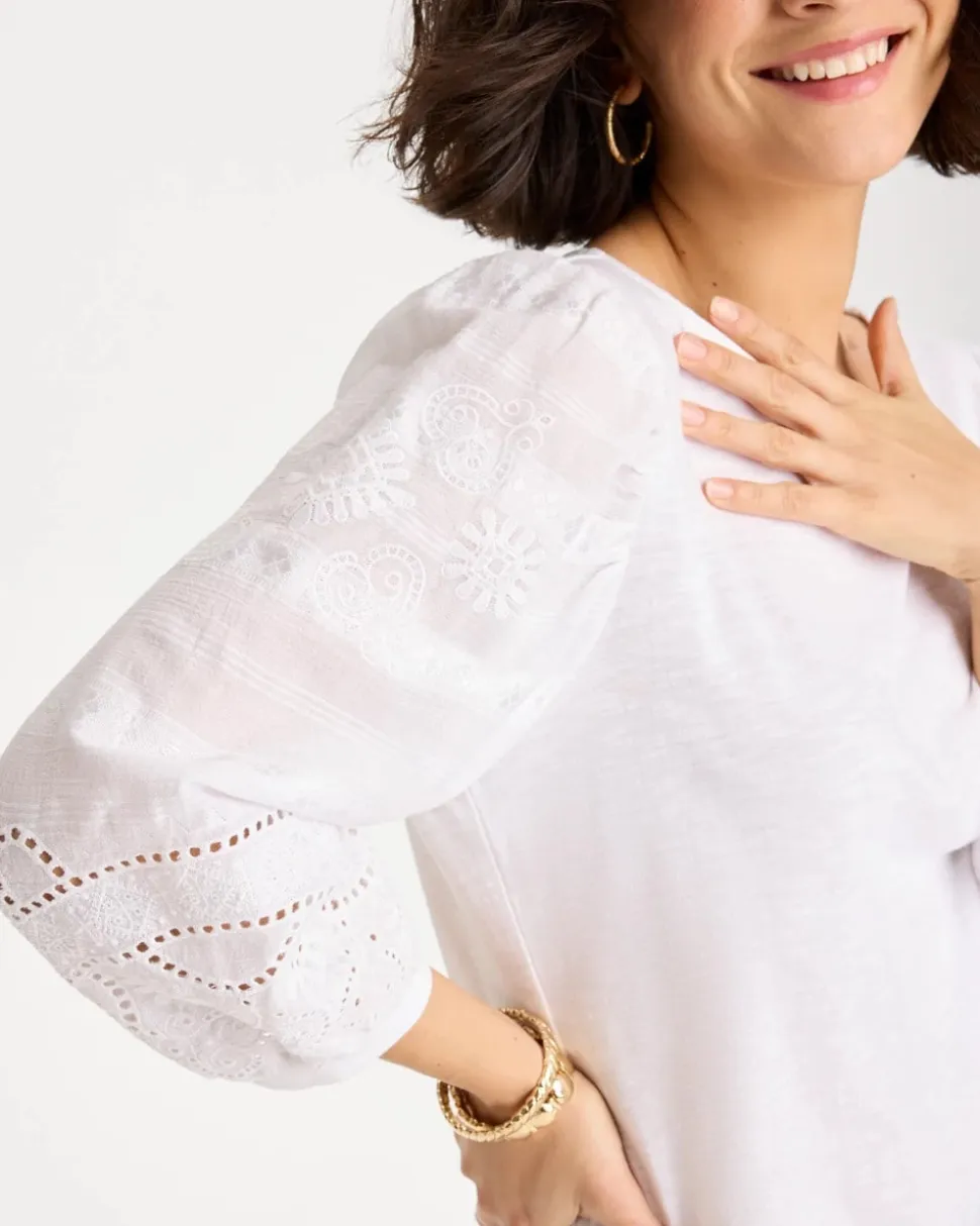 Cotton Eyelet Sleeve Tee