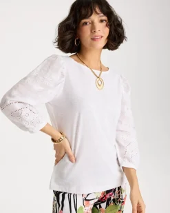 Cotton Eyelet Sleeve Tee