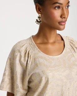 Cotton Foiled Shirred Tee
