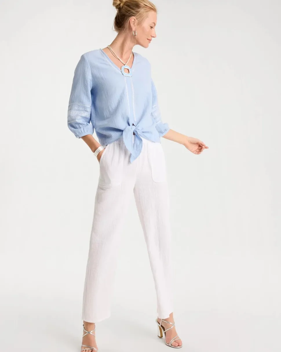 Cotton Gauze Tapered Crop Pant