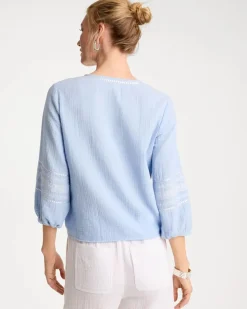 Cotton Gauze Tie-Front Blouse