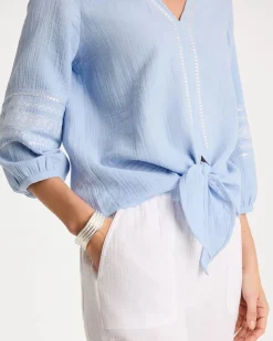 Cotton Gauze Tie-Front Blouse