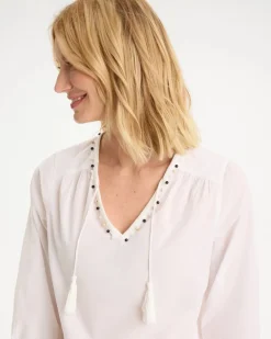 Cotton Hand Beaded Tie-Front Top