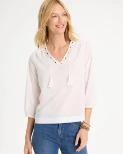 Cotton Hand Beaded Tie-Front Top