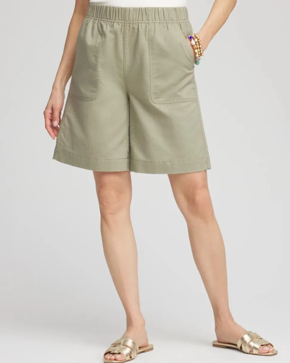 Cotton-Linen Pull-On Utility Shorts