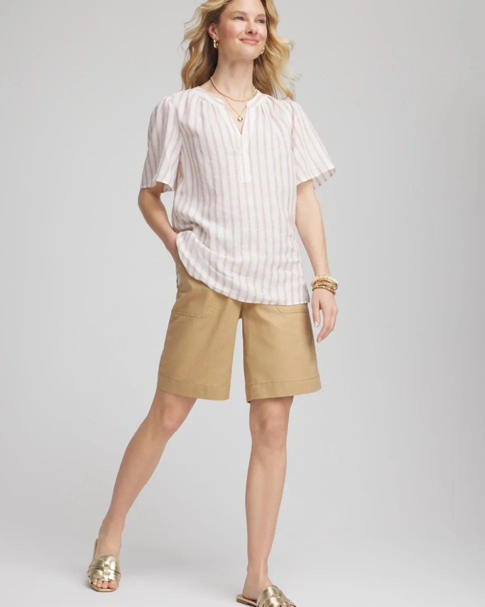 Cotton-Linen Pull-On Utility Shorts