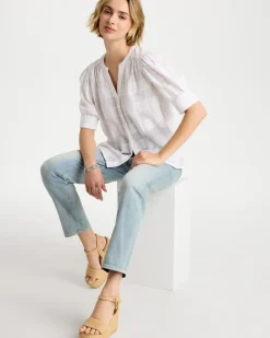 Cotton Plaid Elbow-Sleeve Shirt