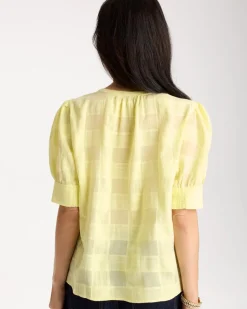 Cotton Plaid Elbow-Sleeve Shirt