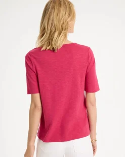 Cotton Slub Crewneck Button Tee