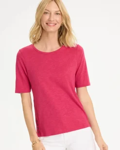 Cotton Slub Crewneck Button Tee