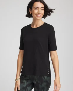 Cotton Slub Crewneck Button Tee