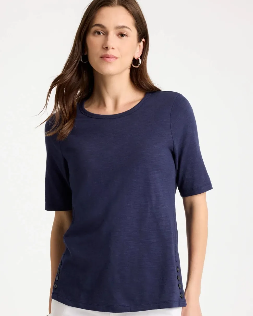 Cotton Slub Crewneck Button Tee