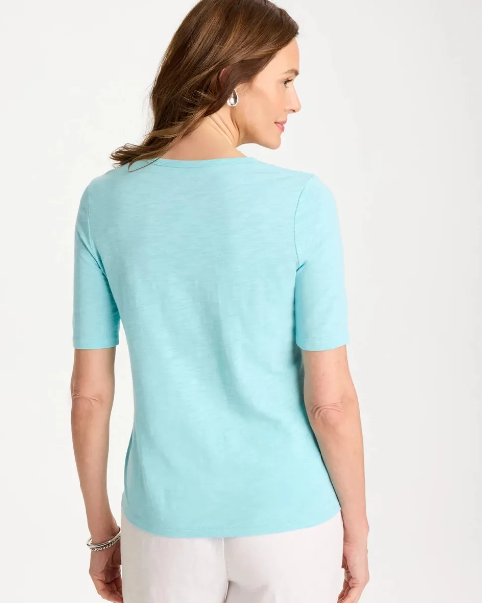Cotton Slub Crewneck Button Tee