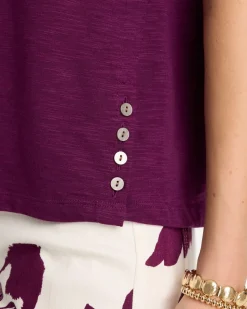 Cotton Slub Crewneck Button Tee