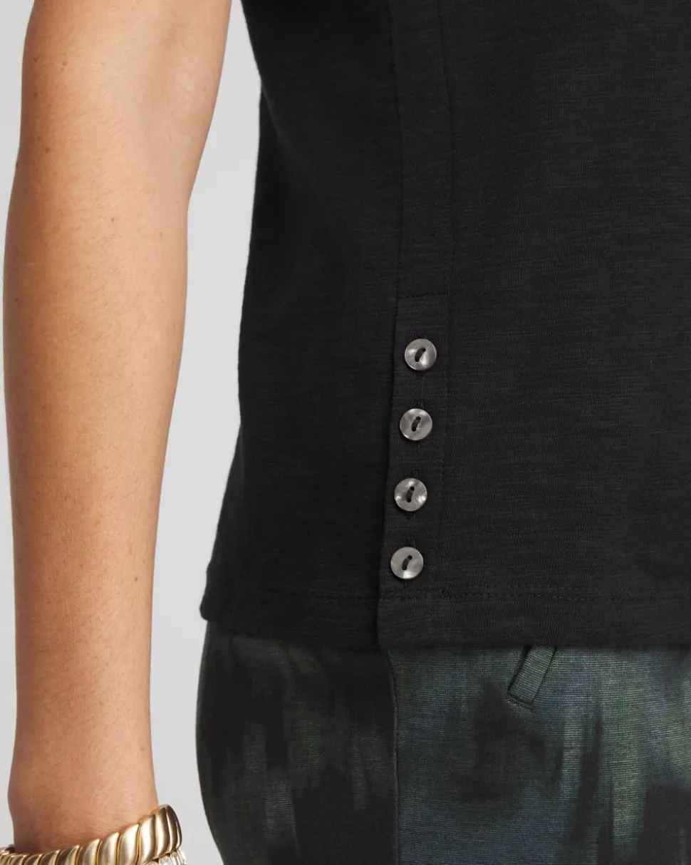 Cotton Slub Crewneck Button Tee