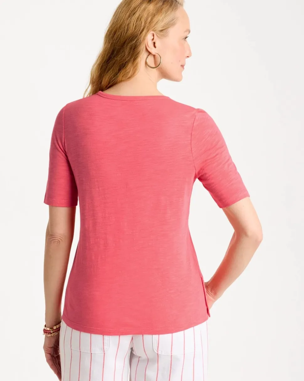 Cotton Slub Crewneck Button Tee