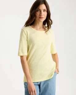 Cotton Slub Crewneck Button Tee