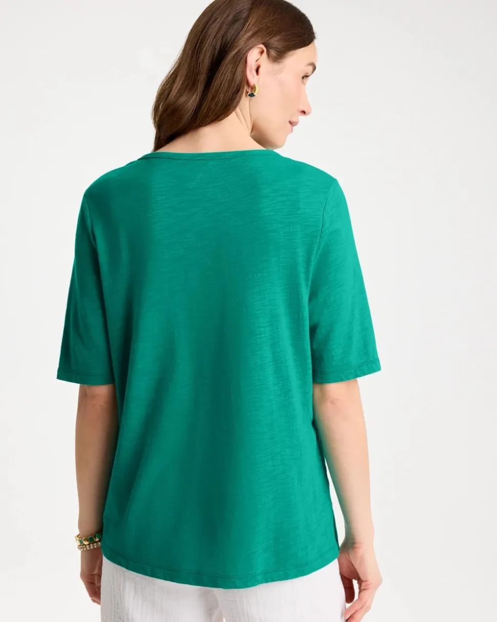 Cotton Slub Crewneck Button Tee