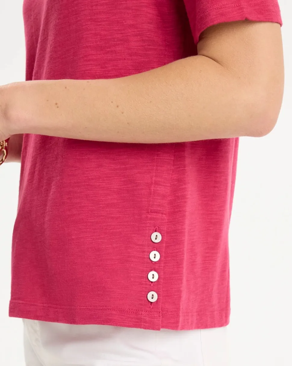 Cotton Slub Crewneck Button Tee