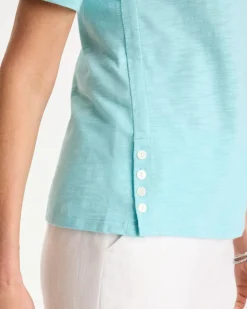 Cotton Slub Crewneck Button Tee