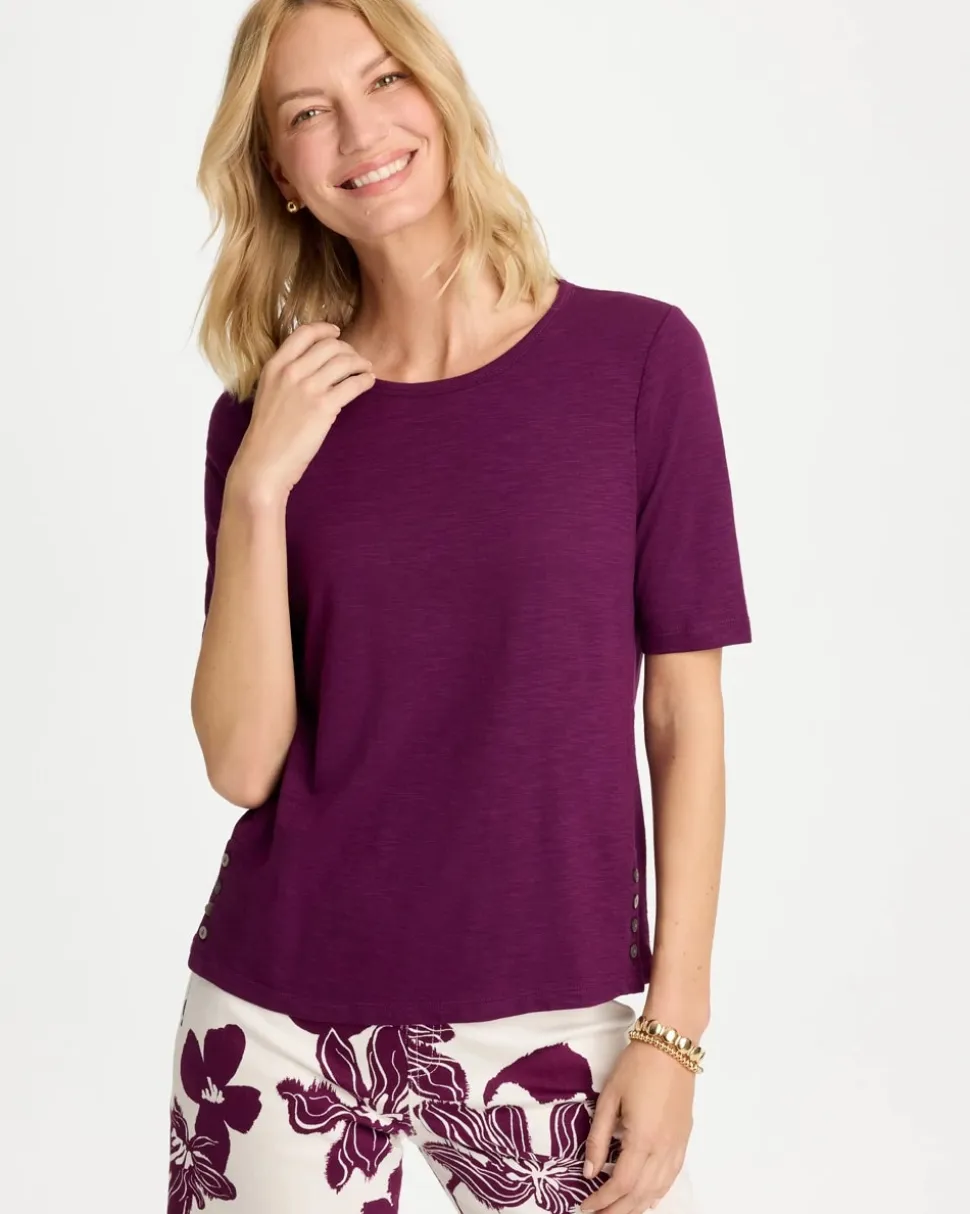 Cotton Slub Crewneck Button Tee