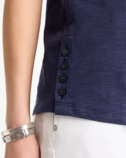 Cotton Slub Crewneck Button Tee