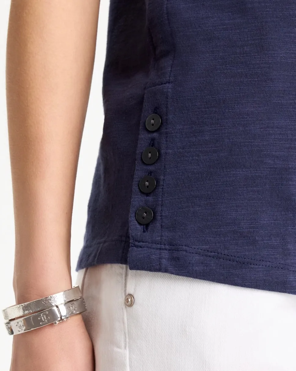 Cotton Slub Crewneck Button Tee