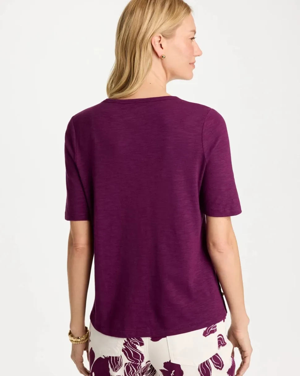 Cotton Slub Crewneck Button Tee