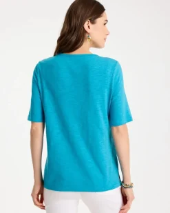 Cotton Slub Crewneck Button Tee