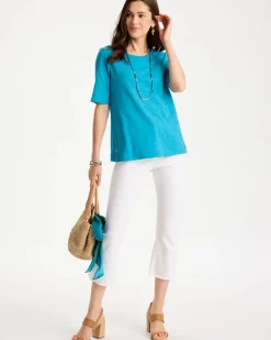 Cotton Slub Crewneck Button Tee