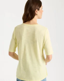 Cotton Slub Crewneck Button Tee