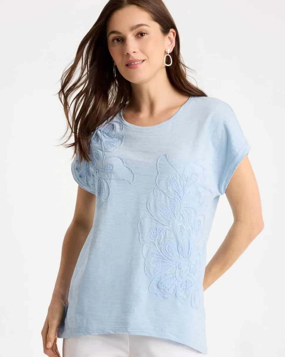 Cotton Slub Embroidered Wedge Tee