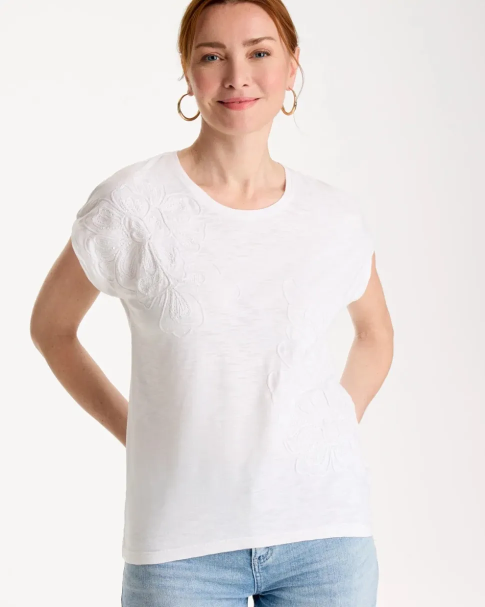 Cotton Slub Embroidered Wedge Tee