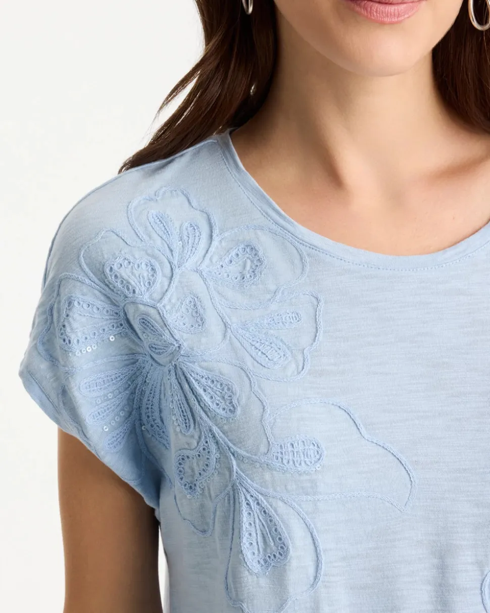 Cotton Slub Embroidered Wedge Tee