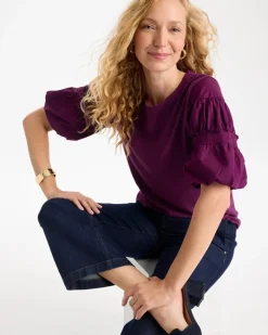 Cotton Slub Poplin Pleat Sleeve Tee