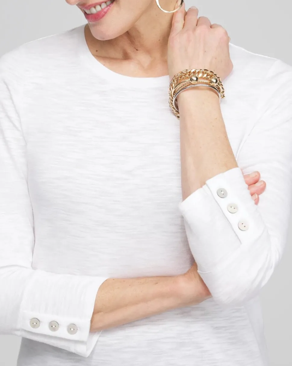 Cotton Slub 3/4 Sleeve Button Tee