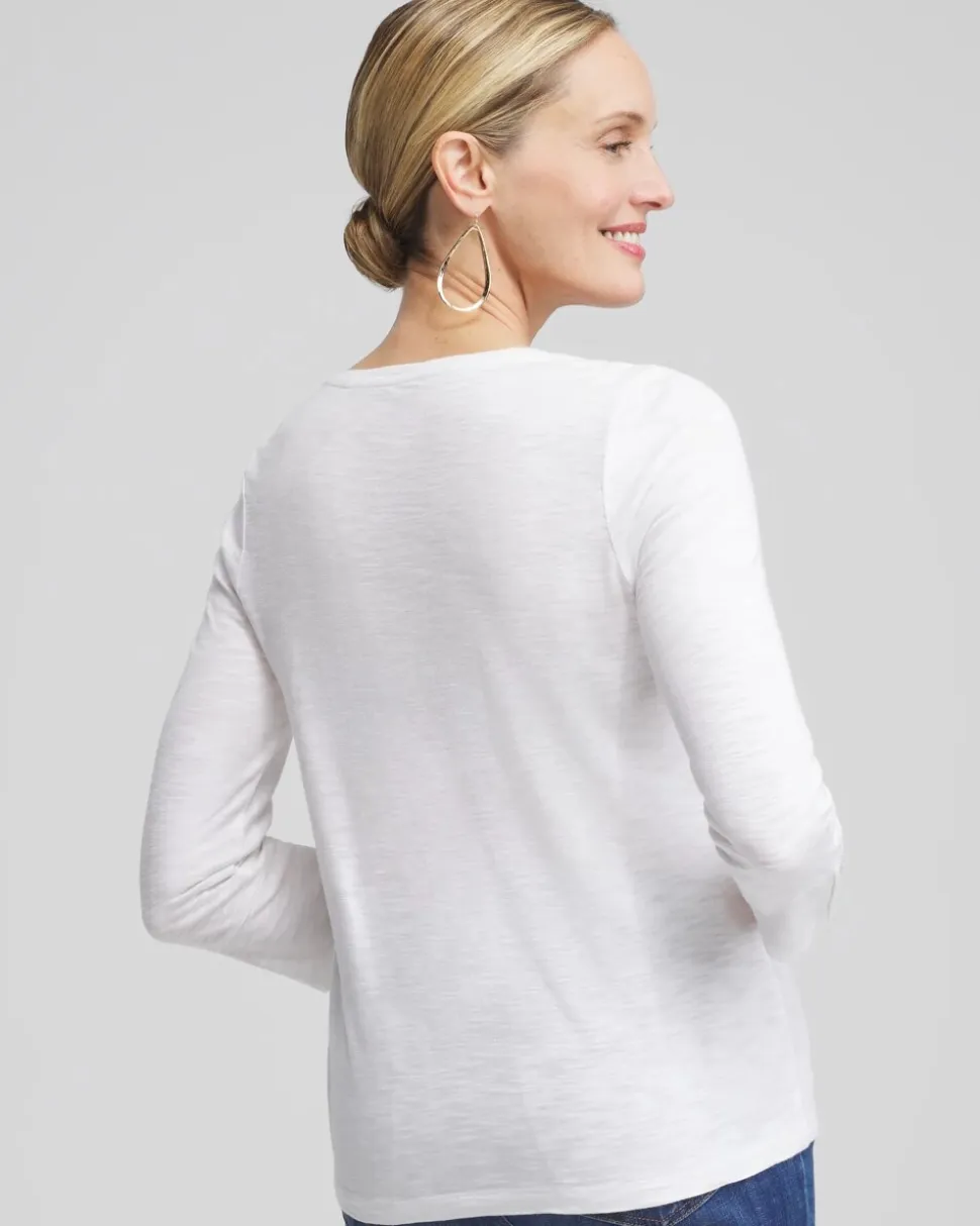 Cotton Slub 3/4 Sleeve Button Tee