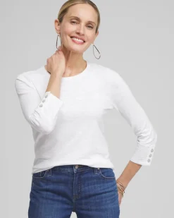 Cotton Slub 3/4 Sleeve Button Tee