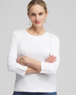 Cotton Slub 3/4 Sleeve Button Tee